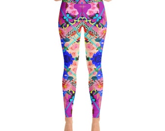 Leggings wear for fitness workout gym dance colorful flower Design lover active stretch textile cross over leggings sport athletic lover