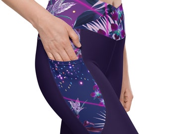Flowers Galaxy / Dark (Crossover leggings with pockets)