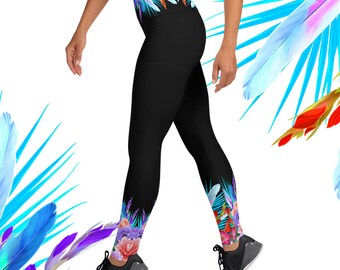 Yoga Leggings stretchy smooth skin leggings pattern flowers print for gym fitness comfy leggings waist band leggings