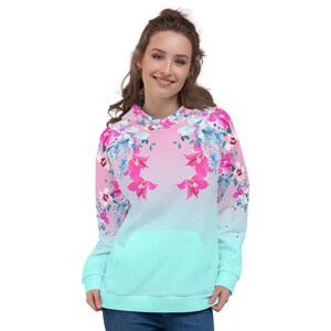 Hoodie Flower Print all over colorful design illustration Hoodie Sportswear Girl friends birthday gift