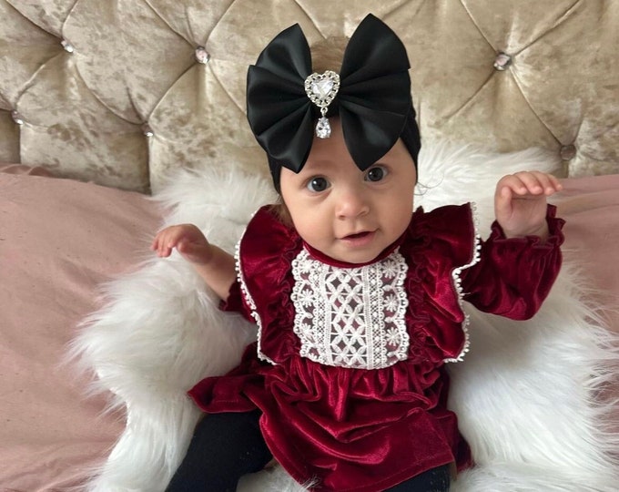 Black Fan Bow Headband: Newborn Baby Girl Hair Accessory