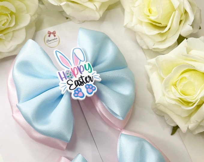 Easter Bow: Double Layered Bunny Hair Clip or Headband