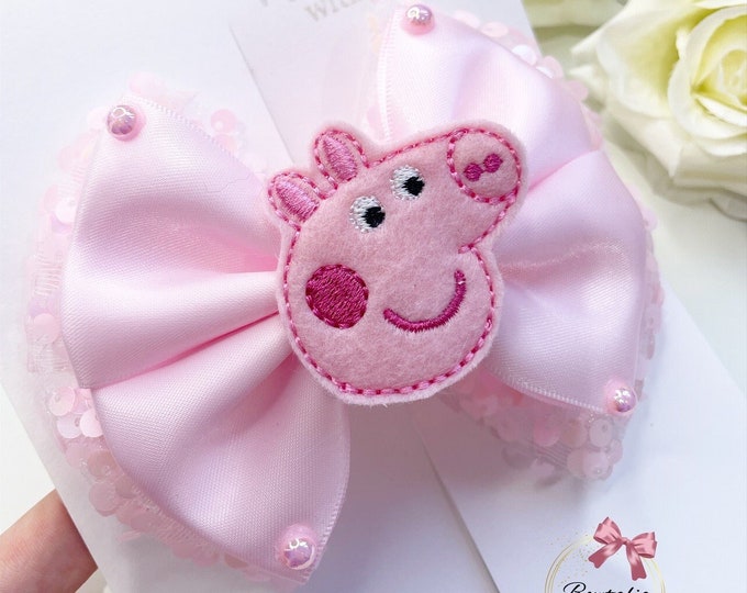 Pink Sequin Baby Bow: Birthday Girl Hair Clip or Headband