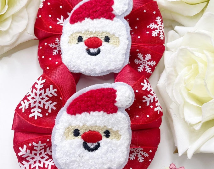 Girls Christmas Hair Bows: Santa Pigtail Clips