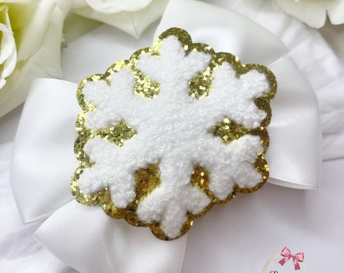 White Snowflake Christmas Bow: Festive Holiday Hair Clip or Headband