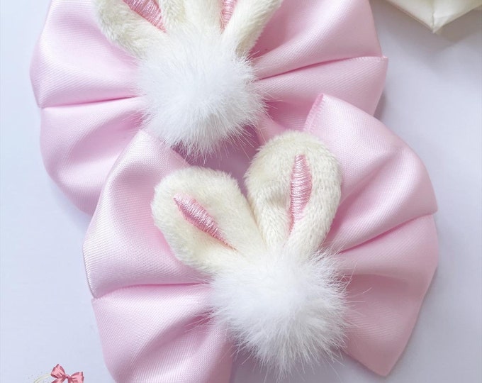 Easter Bunny Ears Bows: Pink Pigtail Clips