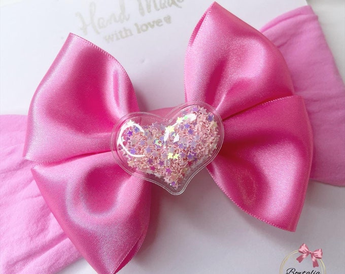Valentines Pink Bow Headband: Confetti Heart, Baby Girl Hair Accessory