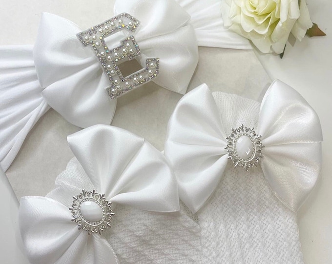 Pearl Initial Bow Headband & Knee High Socks Set