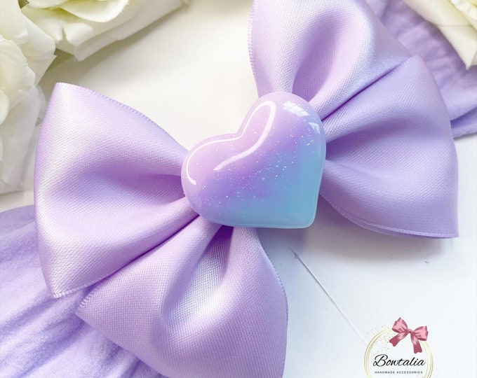 Lilac Satin Bow Headband | Heart Center, Handmade Baby Bow