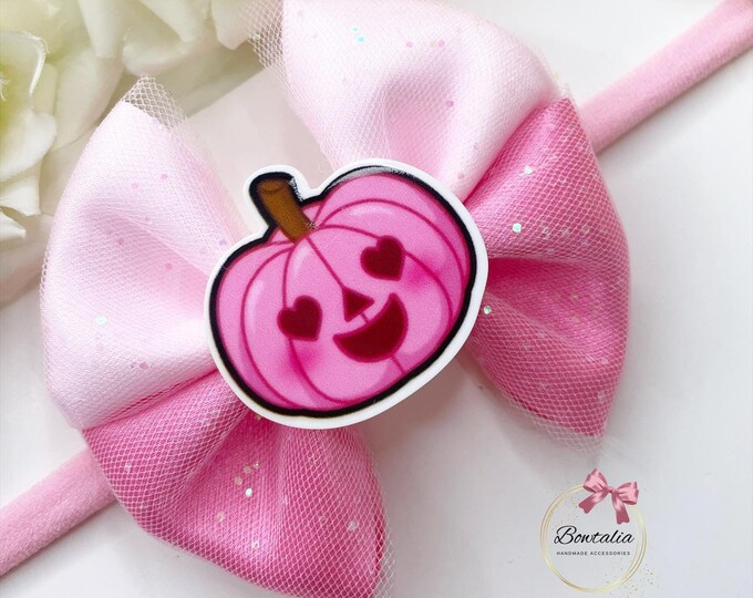 Pink Glitter Halloween Bow: Pumpkin Hair Clip or Headband