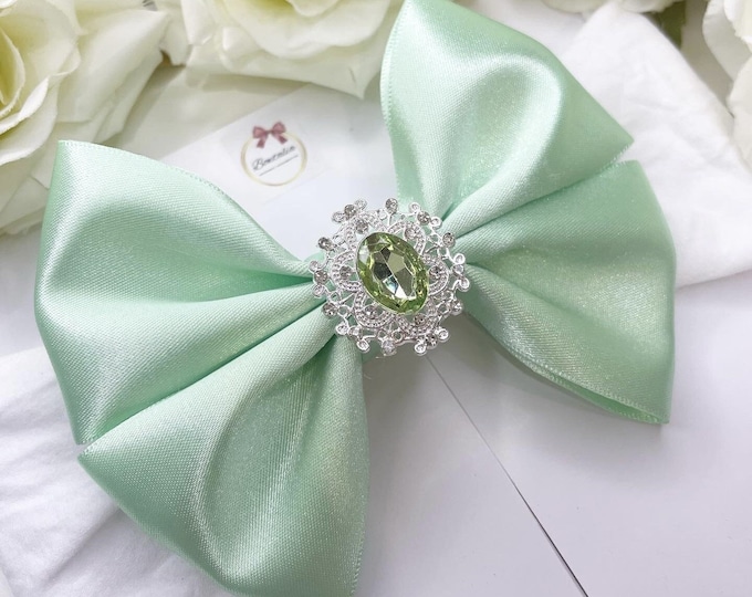 Mint Green Baby Bow Headband: Jeweled Nylon Hair Accessory