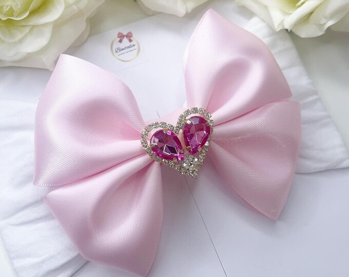 Pink Bow Headband: Love Heart Embellishment, Baby Girl Bow