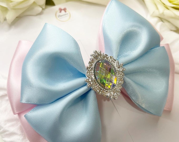 Baby Bow Headband: Pink & Blue Layered Bow with Hologram