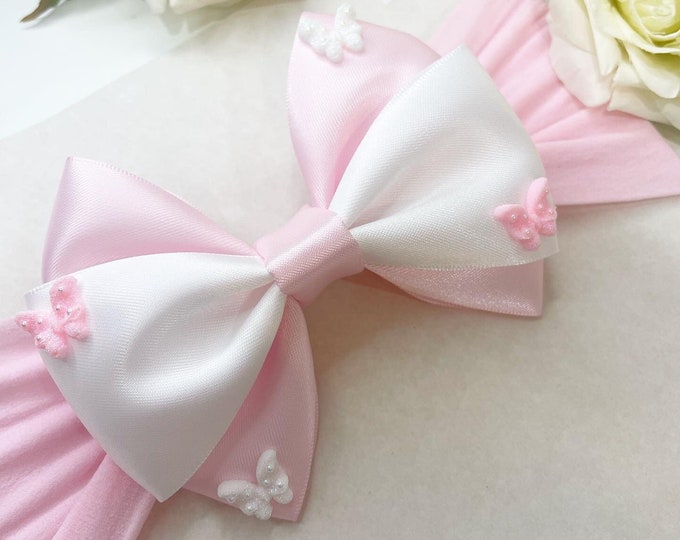 Baby Pink Butterfly Bow Headband or Clip: Summer Accessory