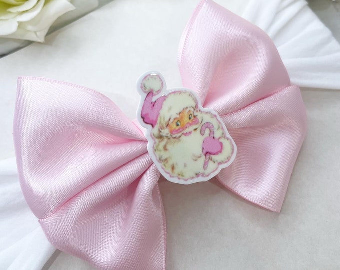Pink Santa Bow Headband: Baby's First Christmas