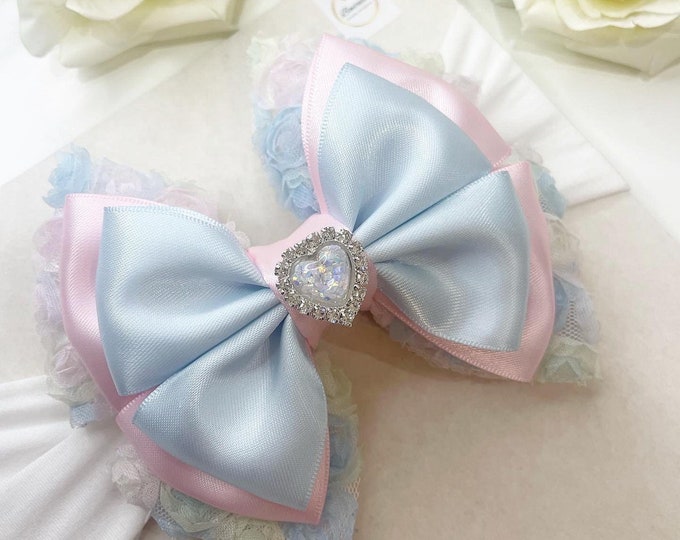 Baby Girl Headband: Silky Ribbon & Tulle Bow, Princess Style