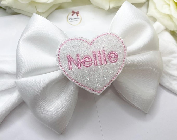 Personalized Baby Headband: Glitter Heart Bow, Newborn Accessory