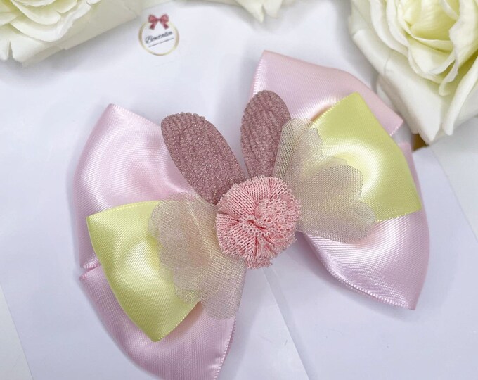 Easter Bunny Bow: Double Layered Baby Hair Clip