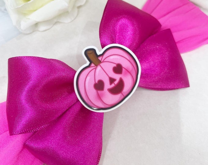 Pink Pumpkin Halloween Baby Bow: Fuchsia Hair Clip or Headband