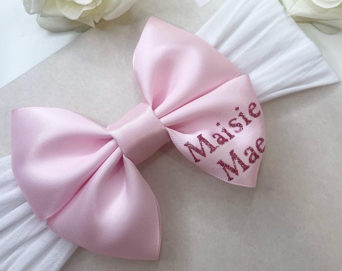 Personalized Pearl Initial Baby Headband: Soft Nylon Bow