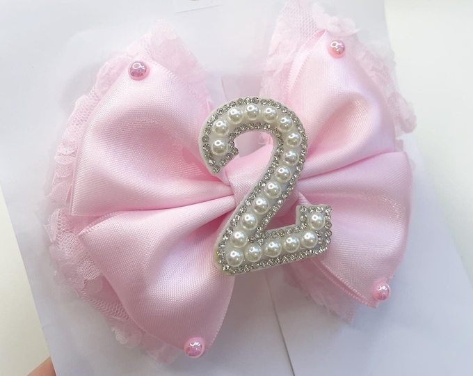 Pink Birthday Bow Headband: Rose Tulle & Pearl - Baby Girl Hair Accessory