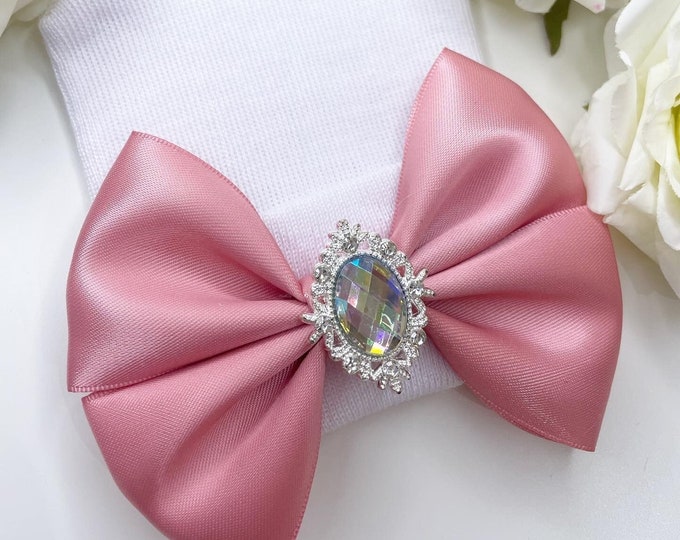 Newborn Girl Bow Hat | Hologram Embellishment, Baby Shower Gift