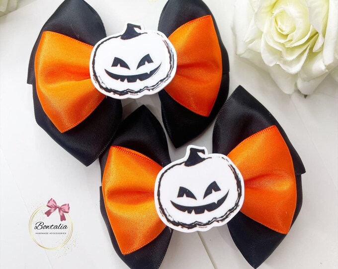 Halloween Baby Bow: Pumpkin Hair Clip, Orange & Black