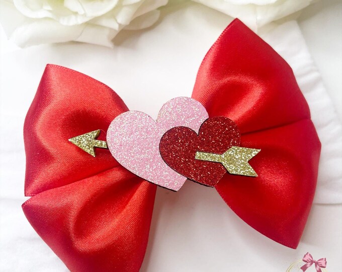 Valentines Heart Hair Bow: Cupid Arrow, Baby Headband or Clip