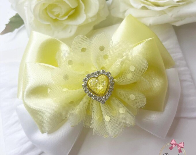 Lemon Bow: Baby Headband or Clip - Flower & Heart
