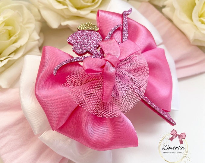 Ballerina Bow Hair Clip: Pink & White Double Layer Ribbon