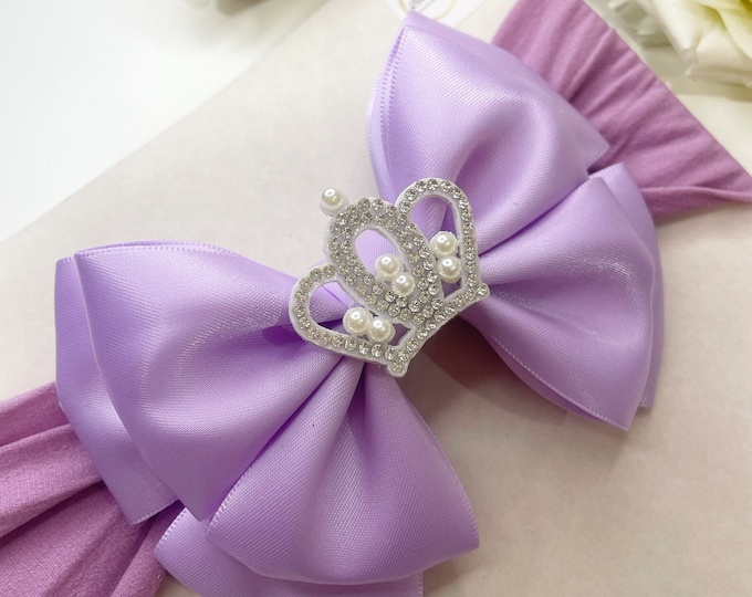Lilac Baby Bow Headband: Crown Jewel, Soft Nylon Band