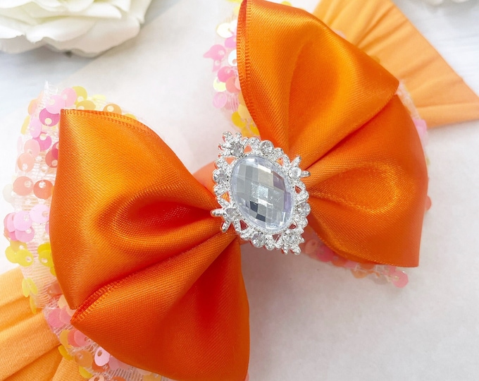 Orange Sequin Tulle Baby Bow: Summer Sunset Headband
