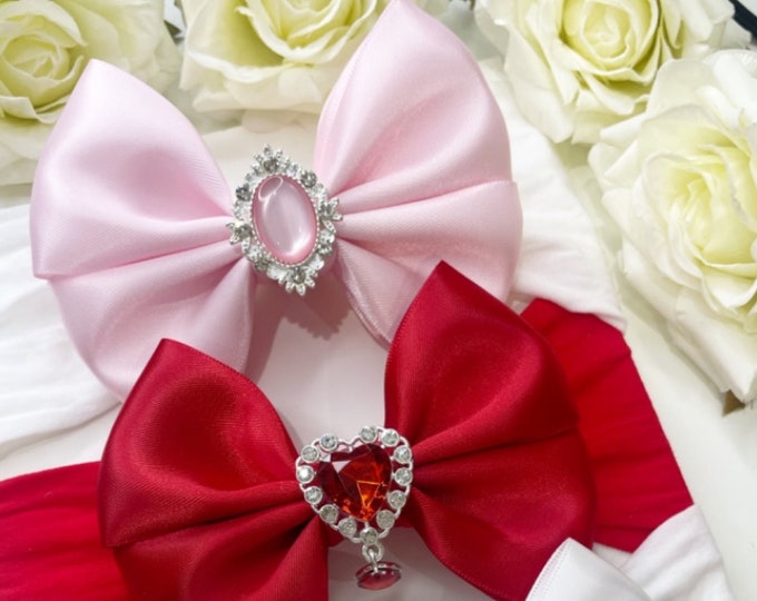Baby Bow Headband: Pearl & Heart Embellished Nylon Headband