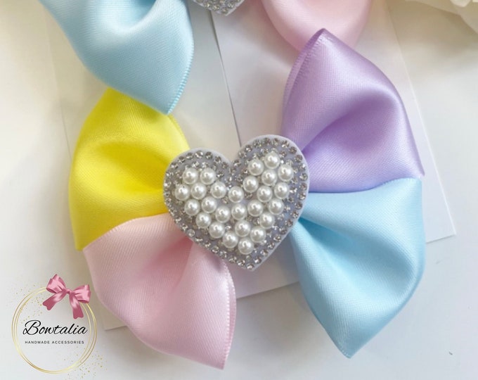 Pearl Heart Pigtail Hair Bow Clips: Multicoloured Summer Accessories