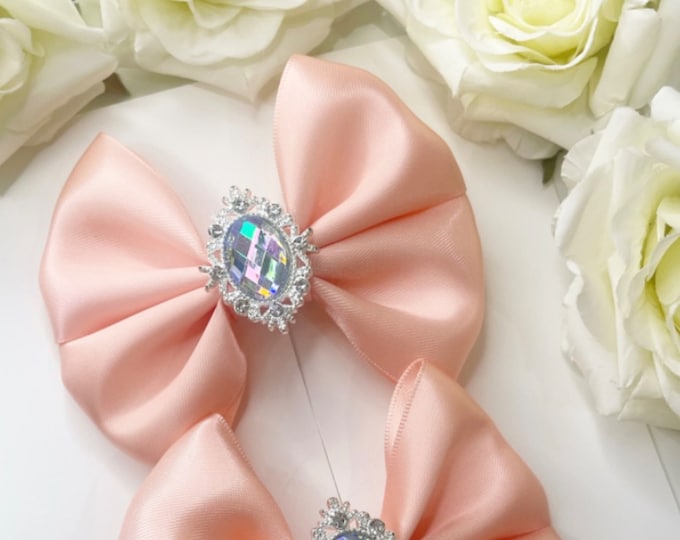 Girls Pigtail Bow Clips: Hologram Princess Hair Bows (Set of 2)