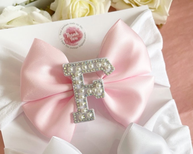 Personalized Pearl Initial Baby Bow Headband: Newborn Accessory