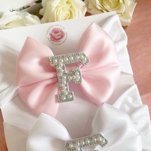 Personalized Pearl Initial Baby Bow Headband: Newborn Accessory