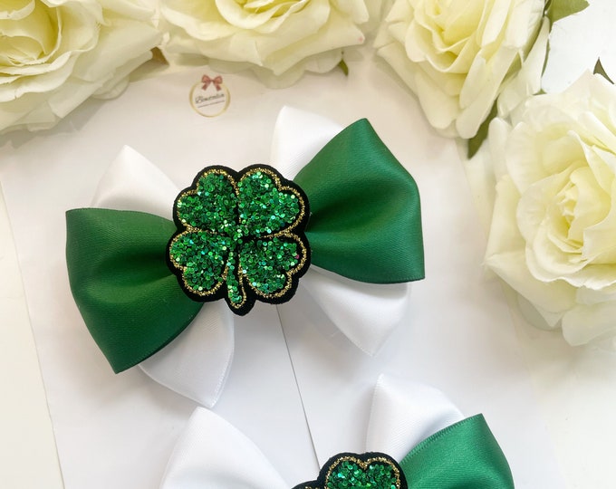 St Patrick's Day Shamrock Bow Clips | Emerald Green Hair Accessories