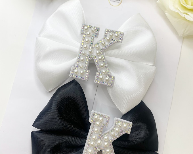 Personalized Pearl Initial Baby Bow Clip: Newborn Accessory