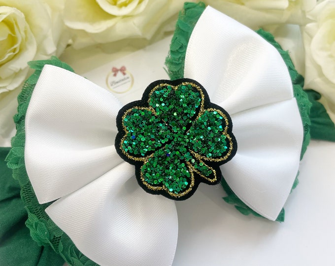 Glitter Shamrock Bow | St Patrick's Day Clip or Headband