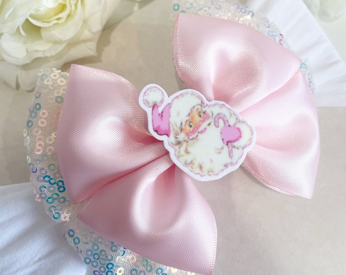 Pink Santa Baby Bow: Sparkling Christmas Headband or Clip