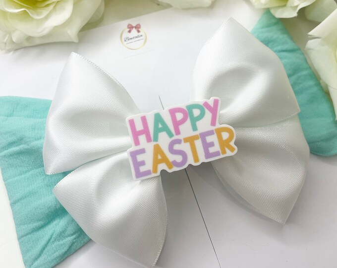 Happy Easter White Bow Headband - Baby Girl Easter Outfit
