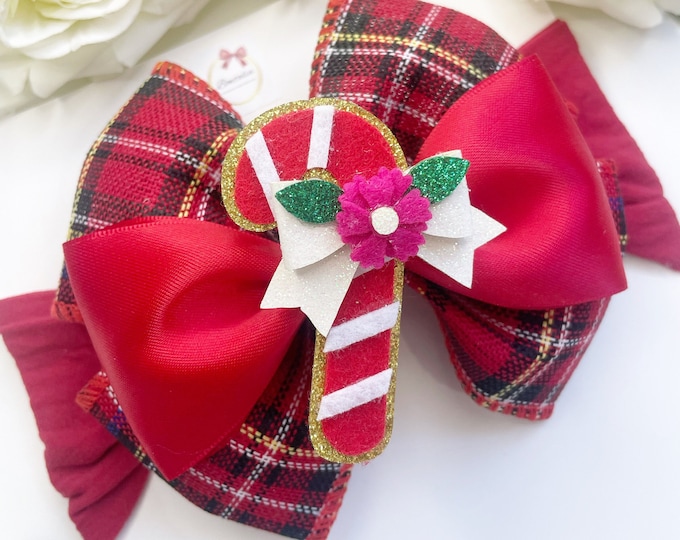 Christmas Tartan Bow Headband: Candy Cane Baby Hair Accessory