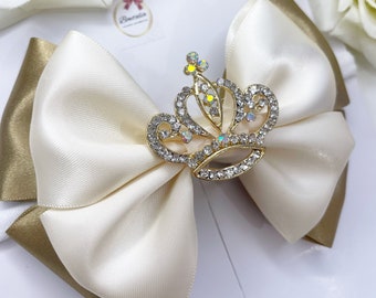 Princess bows | princess headbands | white headbands | cream bows | beige bows | newborn headbands | princess crown bows | birthday bows