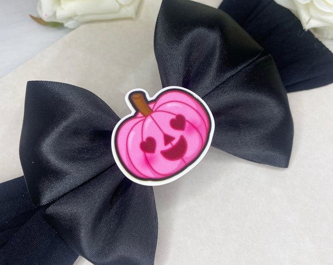 Halloween Baby Bow: Black Bow with Pink Pumpkin
