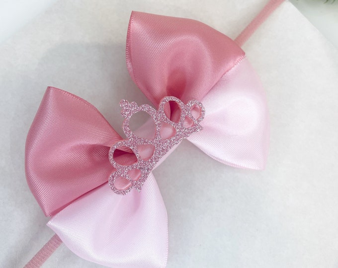 Pink Princess Bow Headband: Baby Girl Crown Hair Accessory