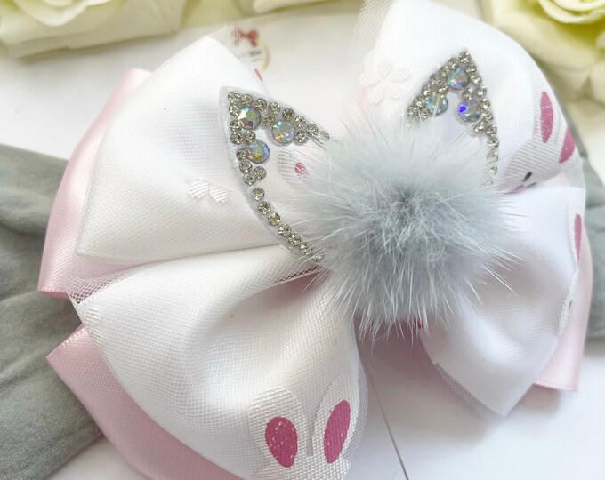 Bunny Ears Easter Bow Headband | Pink Baby Bow