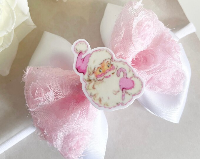 Pink Christmas Bow Headband: Santa Clause Baby's First Christmas
