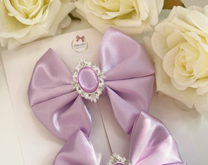 Lilac Pigtail Bow Clips: Girls Hair Accessories