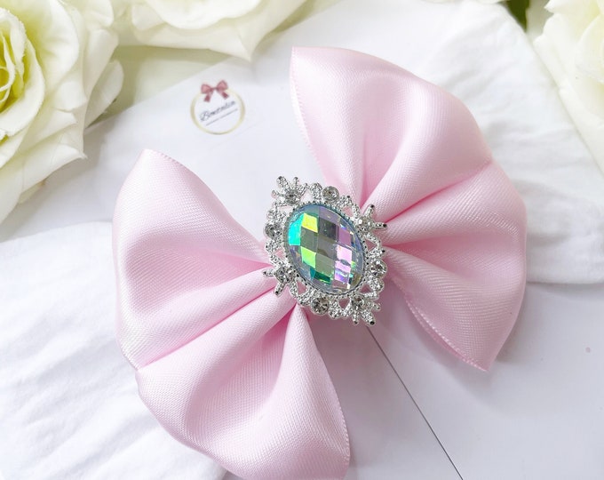 Pink Baby Bow Headband: Hologram Embellishment, Soft Nylon